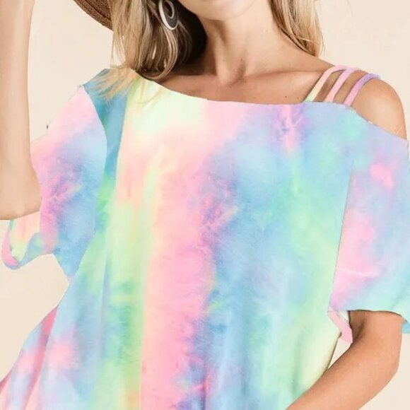 ✨NWT BiBi Tie Dye French Terry Strapped One Shoulder Top - Picture 2 of 7